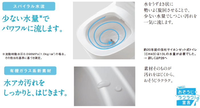 少ない水量でパワフルに流します