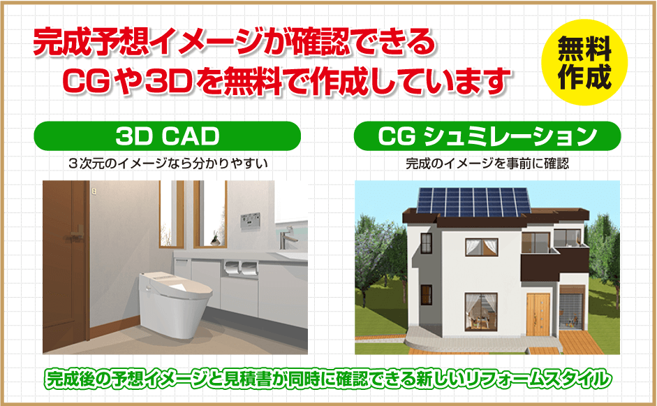 完成予想イメージが確認できるCGや3Dを無料で作成しています